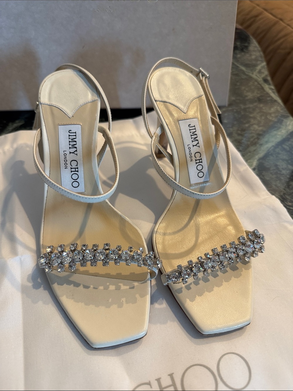 Jimmy Choo white ivory meira bridal Crystal sandal Slingback Heels pumps 6 36 - Picture 3 of 7